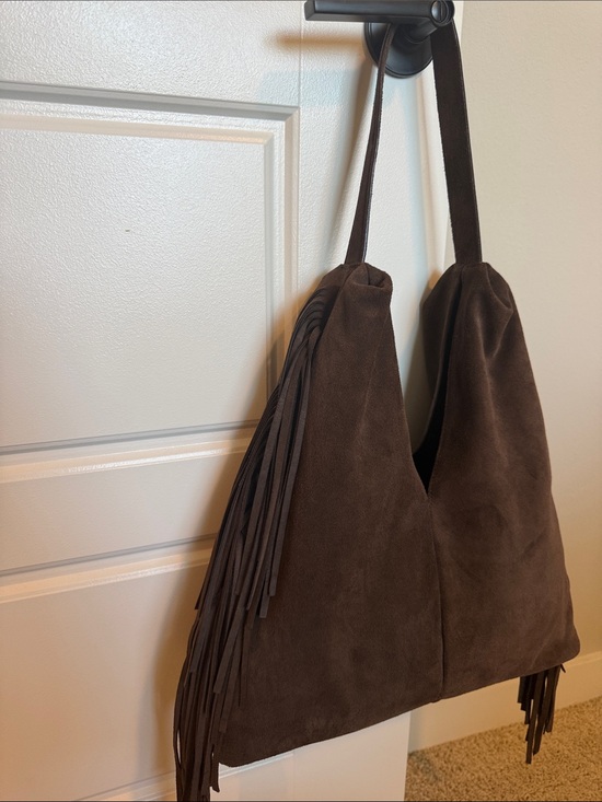 Handbags - Dark Brown Suede Fringe Shoulder Bag Made in Italy